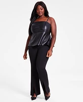 Bar Iii Trendy Plus Size Faux-Leather Peplum Top, Exclusively at Macy's