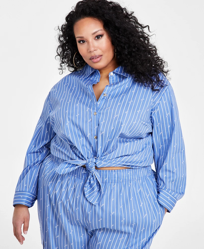 Nina Parker Plus Size Affirmation Text Striped-Print Blouse