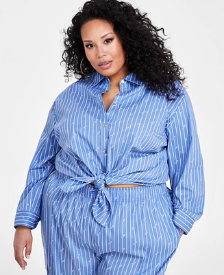 Nina Parker Plus Size Affirmation Text Striped-Print Blouse