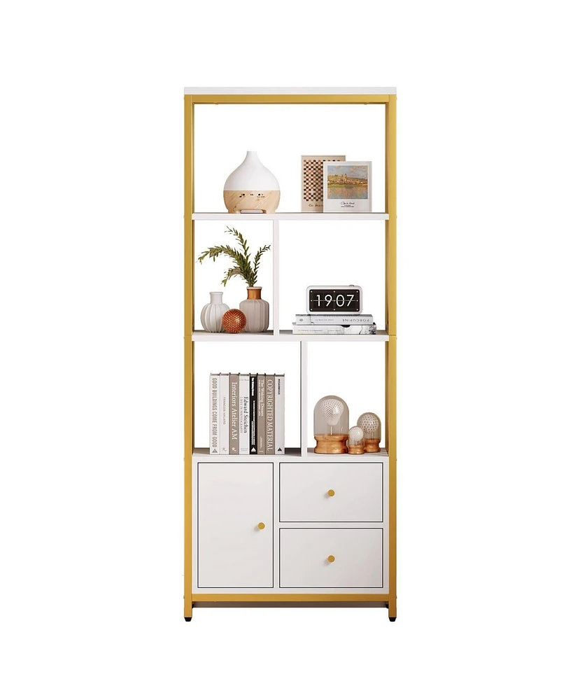 gaomon Modern Bookshelf with Drawers White Storage