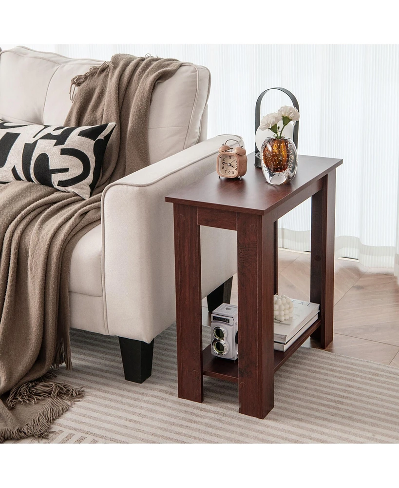Gymax 2-Tier End Table Modern Sofa Bedside Table Compact Nightstand w/ Storage Shelf