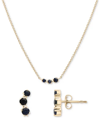 2-Pc. Blue Sapphire (3/8 ct. t.w.) Three-Stone Earrings & Necklace Set in 14k Gold-Plated Sterling Silver