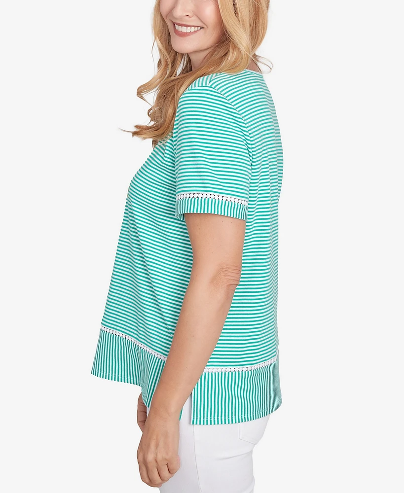 Alfred Dunner Women's Classic Owl Knit Striped Top