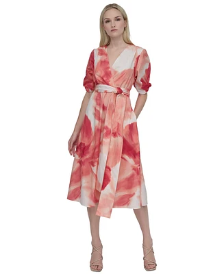Dkny Petite Cotton Surplice-Neck Fit & Flare Dress