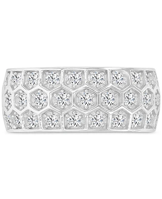 Cubic Zirconia Honeycomb Band Ring Sterling Silver