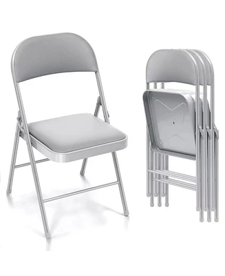 Skonyon Outdoor/Indoor Grey Vinyl Padded Folding Dining Chair (Set of 4)