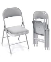 Skonyon Outdoor/Indoor Grey Vinyl Padded Folding Dining Chair (Set of 4)