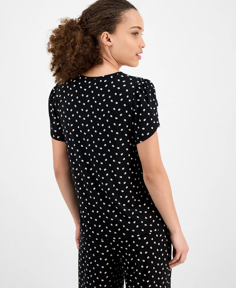 Ak Anne Klein Dot-Print Tulip-Sleeve Top, Regular & Petite