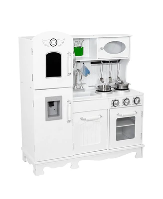 Chef Sounds Mdf Kitchen Playset with Lights, Sounds, and Stainless Steel Accessories - White