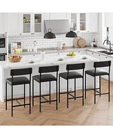 Bar Stools Set of 4, Upholstered Counter Height Bar Stools with Backrest and Footrest, Kitchen Barstools for Island, Counter Bar