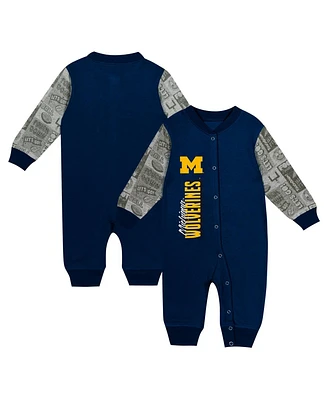 Outerstuff Baby Boys and Girls Navy Michigan Wolverines Playbook Colorblock Long Sleeve Coveralls
