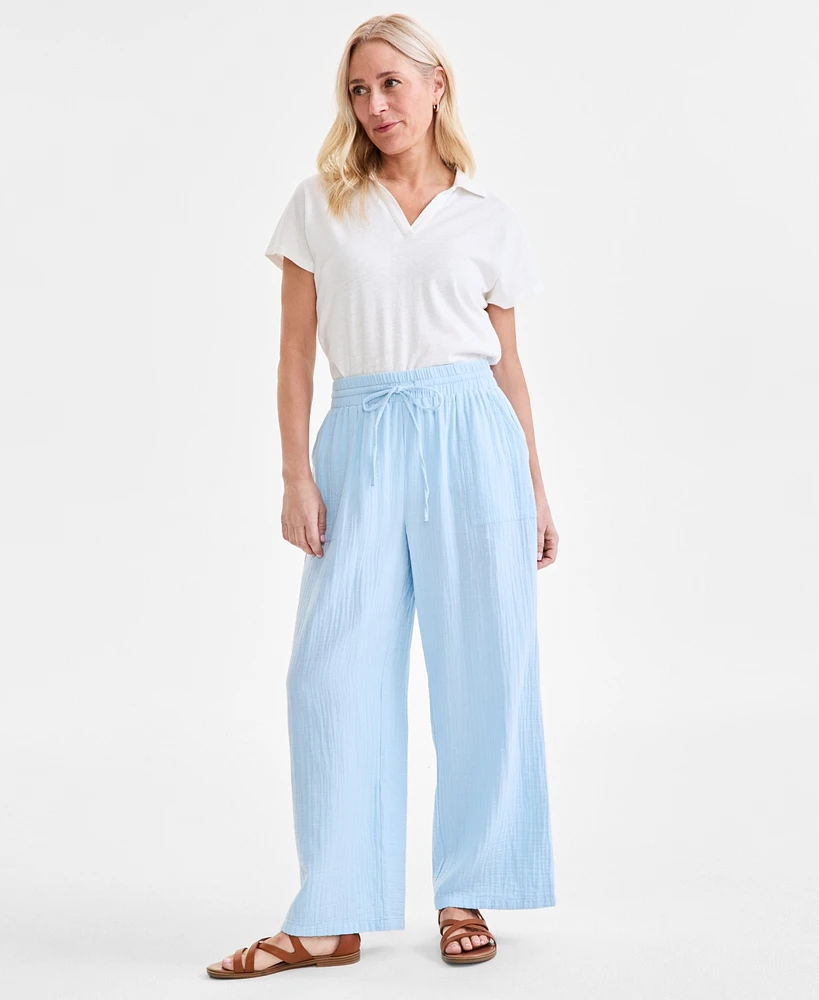 Style & Co Petite Gauze Wide-Leg Pull-On Pants, Created for Macy's