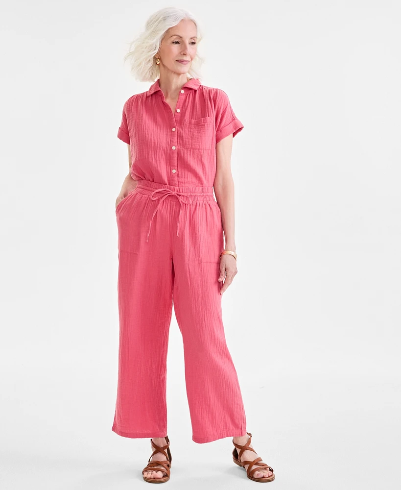 Style & Co Petite Gauze Wide-Leg Pull-On Pants, Created for Macy's