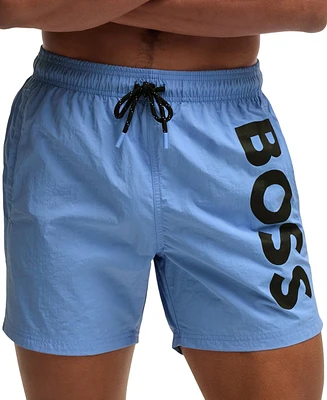 Boss by Hugo Men's Vertical-Logo Quick-Dry Poplin Swim Shorts