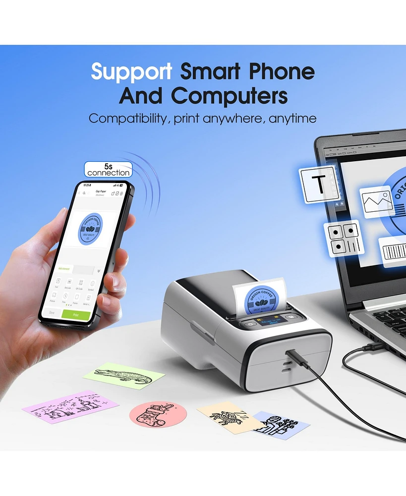Polono PM220S Label Maker Machine with Tape, 2 Inch Bluethooth Portable Thermal Label Printer for Small Business, Office, Home, Address, Logo Label, S