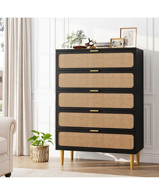 gaomon Rattan 5 Drawer Dresser for Bedroom