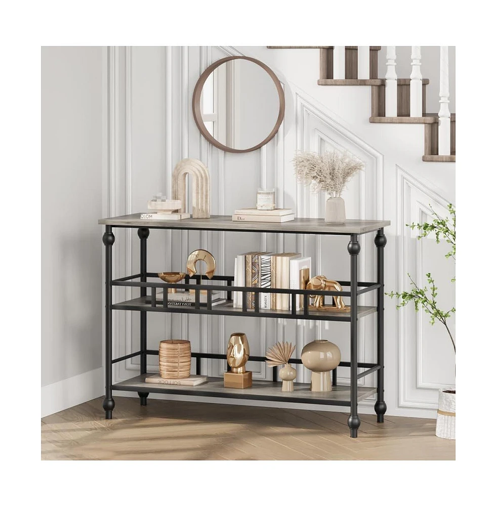 gaomon Narrow Entryway Table with Storage 43" 3-Tier Sofa Tables Industrial Console Table with Storage/Display Shelf Hallway Table for Living Room, Fo