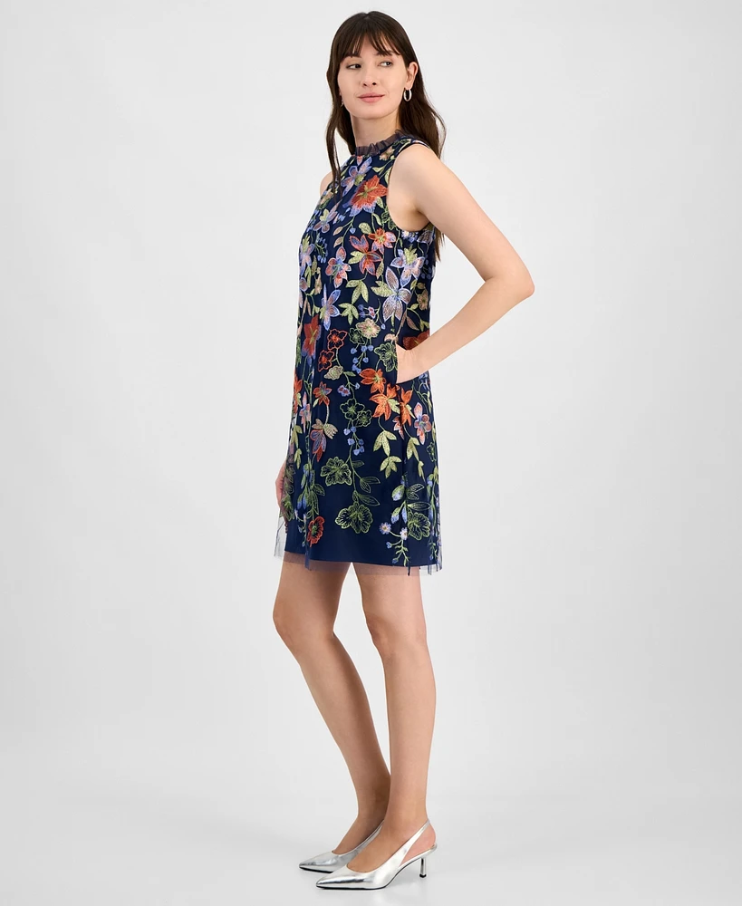 Anne Klein Women's Floral-Embroidered Tulle Shift Dress