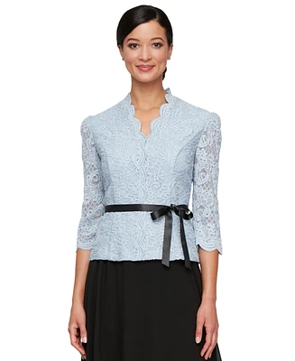 Alex Evenings Women's Lace Belted 3/4-Sleeve Blouse