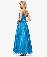 Blondie Nites Juniors' Glitter-Mesh Corset Lace-Up Dress