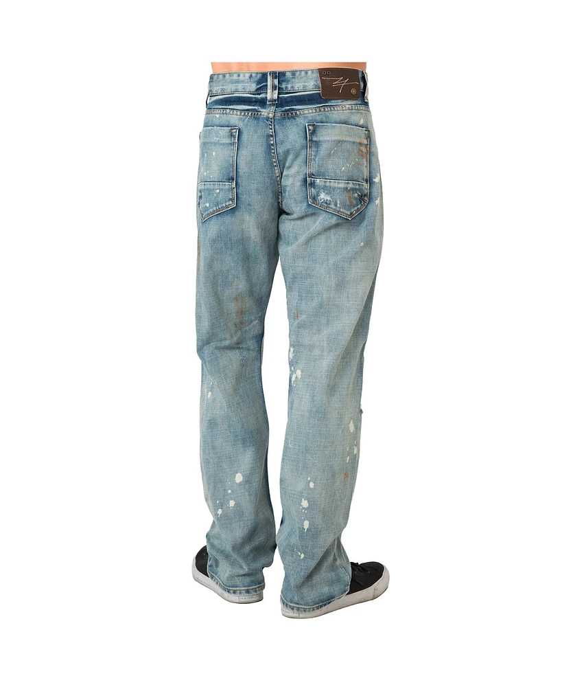 Men's Distressed Paint Splatter Slim Straight Premium Jeans