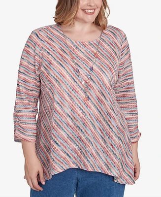 Alfred Dunner Plus Size Free Spirit Diagonal Space Dye Top with Necklace