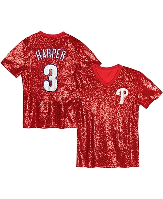 Outerstuff Big Girls Bryce Harper Red Philadelphia Phillies Name Number Sequin V-Neck Top