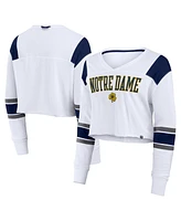 Fanatics Women's White Notre Dame Fighting Irish Training Camp Cropped Long Sleeve V-Neck Fashion Top