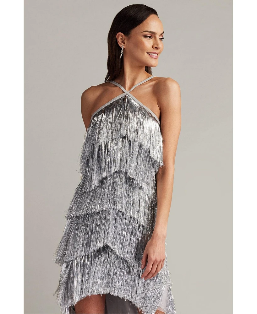 Tadashi Shoji Women's Remedy Metallic Fringe Mini Dress