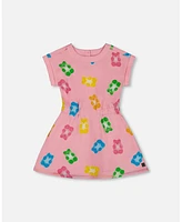 Deux par Deux Toddler Girls Printed French Terry Dress Pink Multicolored Gummies - Toddler|Child