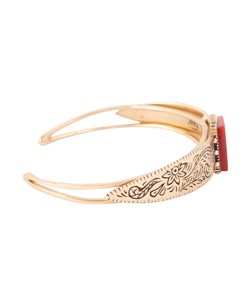 Barse Stamped Orange Carnelian Golden Rectangle Cuff Bracelet