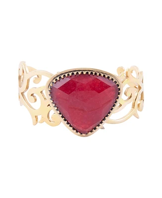 Barse Red Bordeaux Quartz Golden Statement Cuff Bracelet