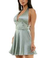 Katia Rae Juniors' Satin Halter Open-Back Dress