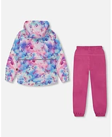 Girl Printed Jacket Two-Piece Mid-Season Outerwear Set Butterflies On Multicolored And Vibrant Pink Background - Toddler|Child