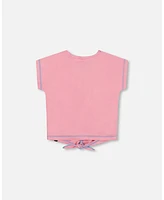 Deux par Deux Toddler Girls Organic Cotton Tee With Print And Knot Candy Pink - Toddler|Child
