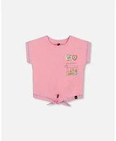 Deux par Deux Toddler Girls Organic Cotton Tee With Print And Knot Candy Pink - Toddler|Child