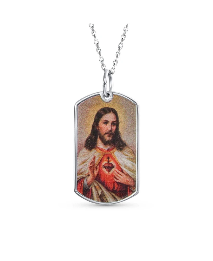 Bling Jewelry Oval Sacred Heart Jesus Pendant Necklace in Sterling Silver