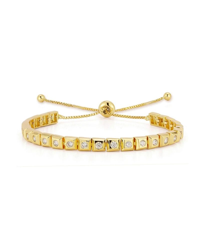 Rachel Zoe Rhodium Plated Adjustable Square Tennis Bracelet