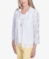 Alfred Dunner Women's Dress Code Two in One Lace Top with Necklace