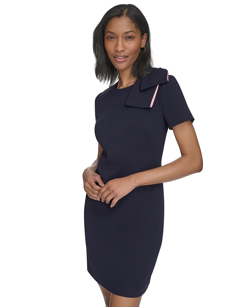 Halston Women's Bow-Shoulder Short-Sleeve Shift Dress