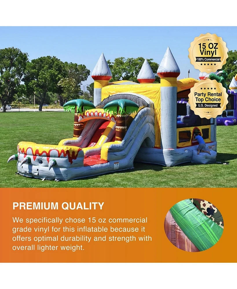 JumpOrange T-Rex Commercial Grade Bounce House Water Slide with Pool for Kids and Adults (with Blower), Basketball Hoop, Wet Dry Combo, Outdoor, Big I