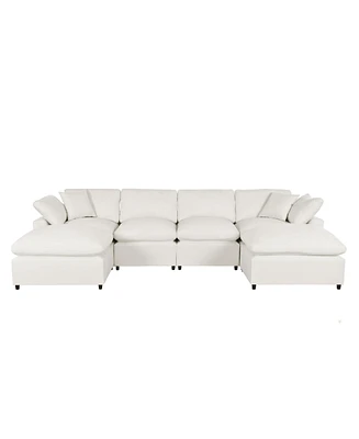 Modern Large U-Shape Sectional Sofa, 2 Large Chaise with Removable Ottomans for Living Room