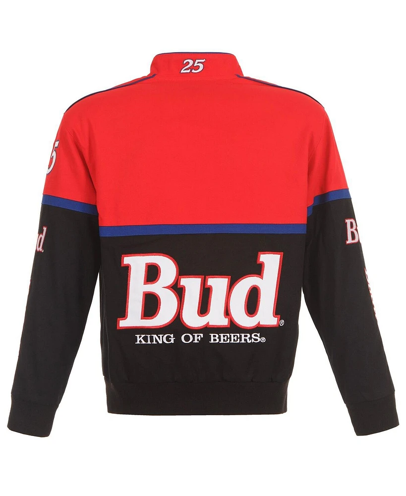 Jh Design Men's Black/Red Ken Schrader Bud King of Beers Twill Driver Uniform Full-Snap Jacket