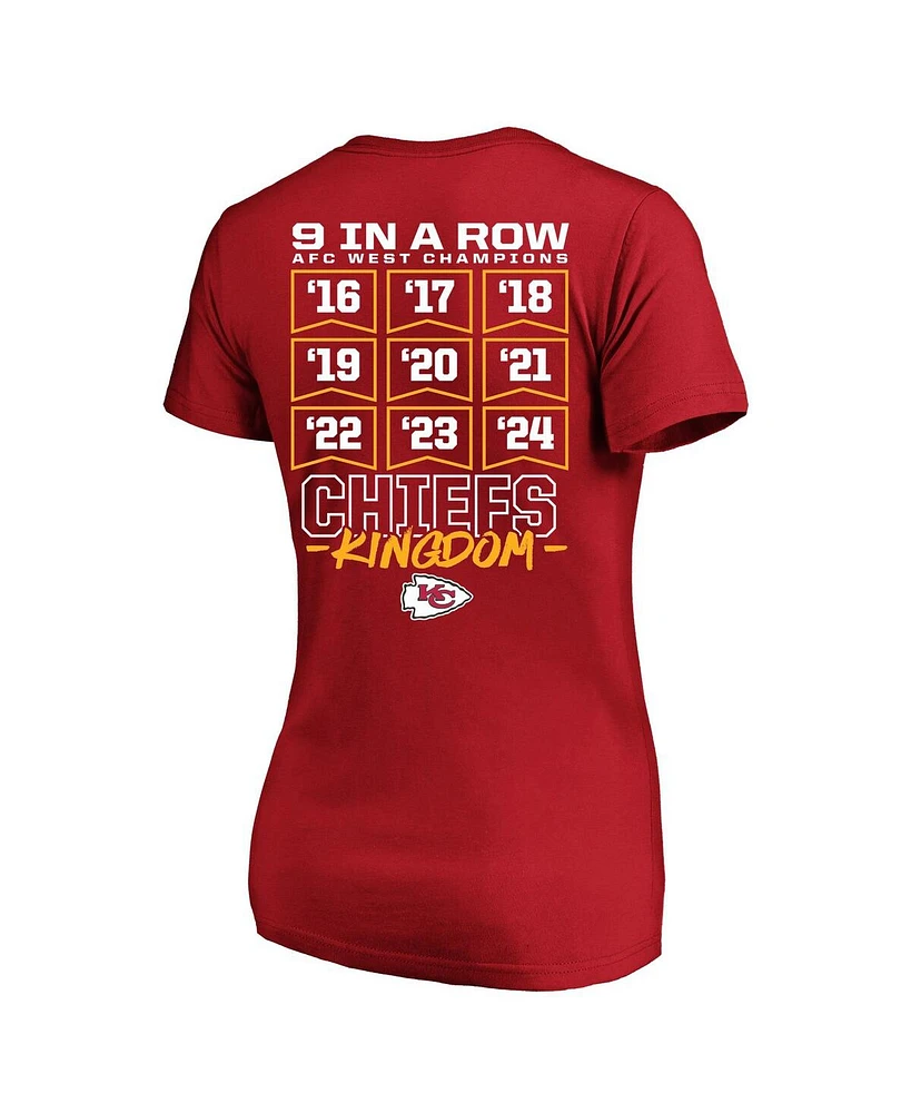 Fanatics Women's Red Kansas City Chiefs Nine-Straight Afc West Division Champions Plus Size V-Neck T-Shirt