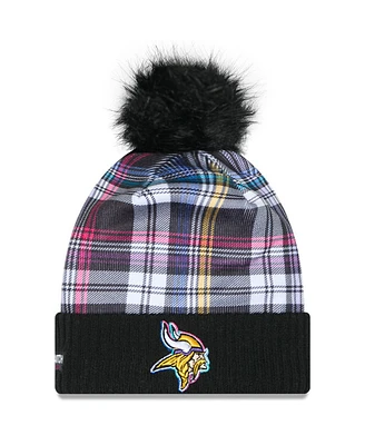 New Era Women's Black Minnesota Vikings 2024 Nfl Crucial Catch Cuffed with Pom Knit Hat