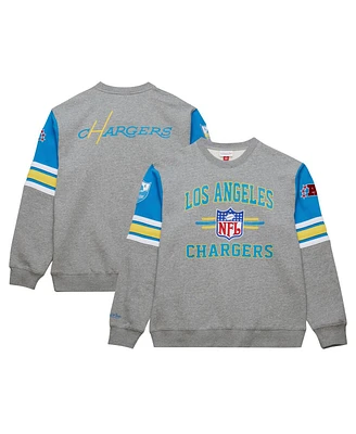 Mitchell & Ness Men's Heather Gray Los Angeles Chargers All Over 4.0 Vintage Logo Pullover Sweatshirt