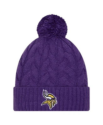 New Era Big Girls Purple Minnesota Vikings Cabled Cuffed with Pom Knit Hat