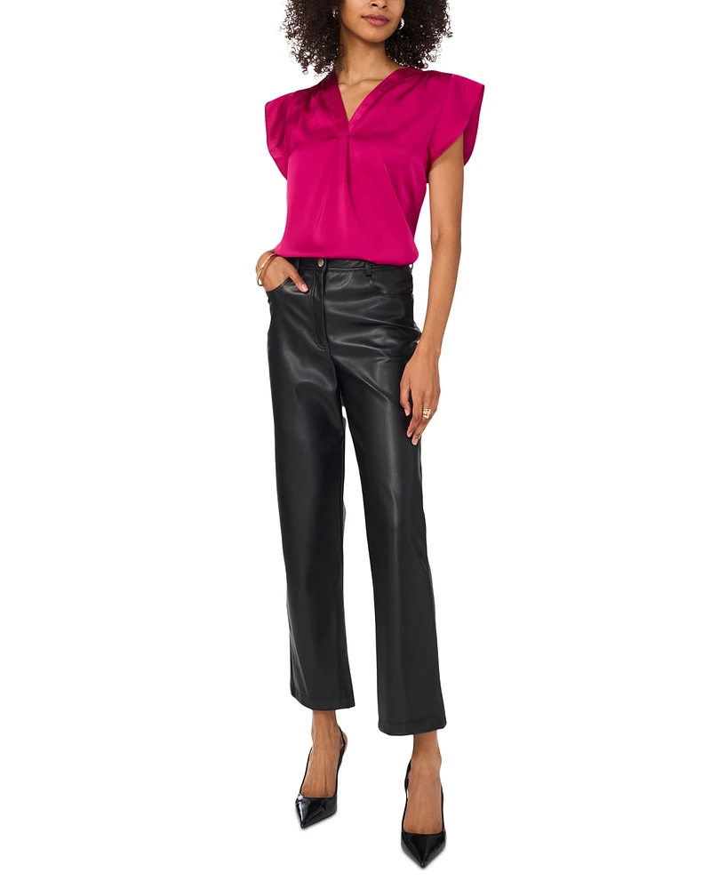 Vince Camuto Women's Satin Flutter-Sleeve V-Neck Top