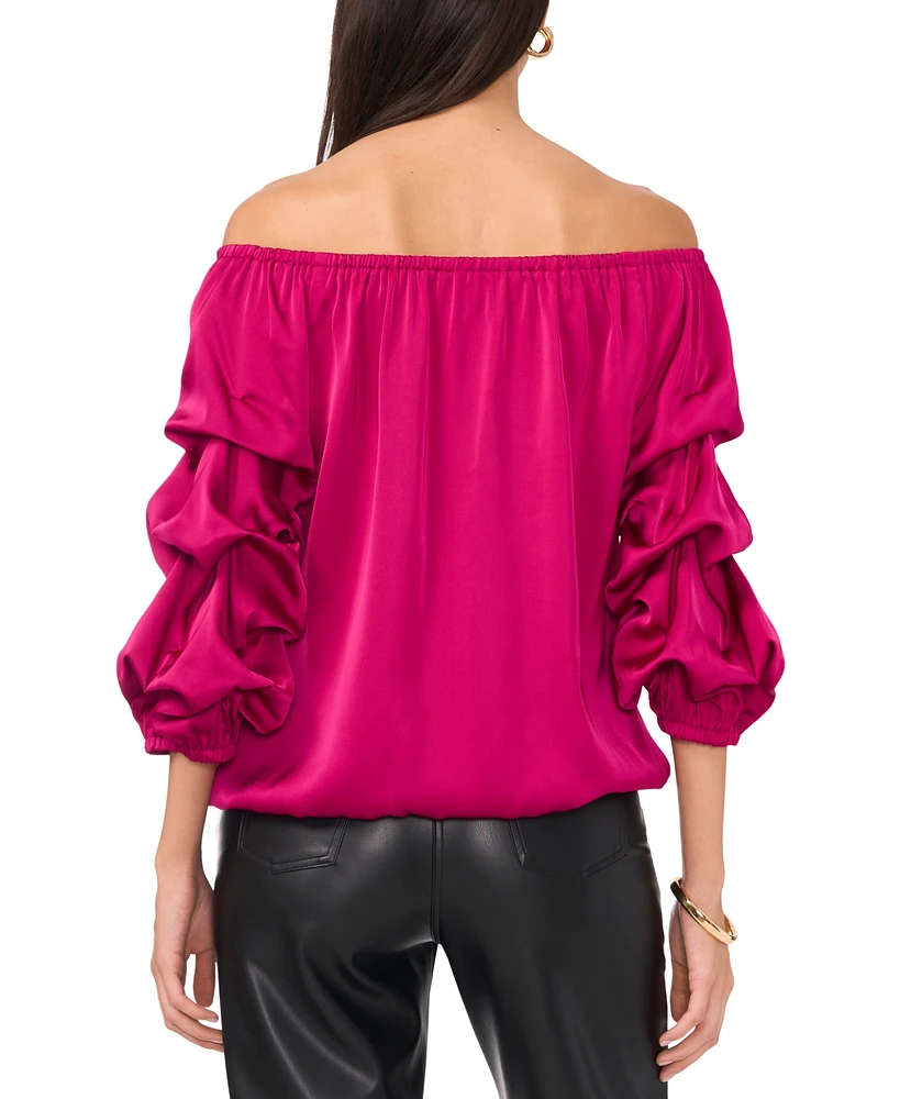 Vince Camuto Women's Satin Off-The-Shoulder Bubble 3/4-Sleeve Tie-Front Blouse