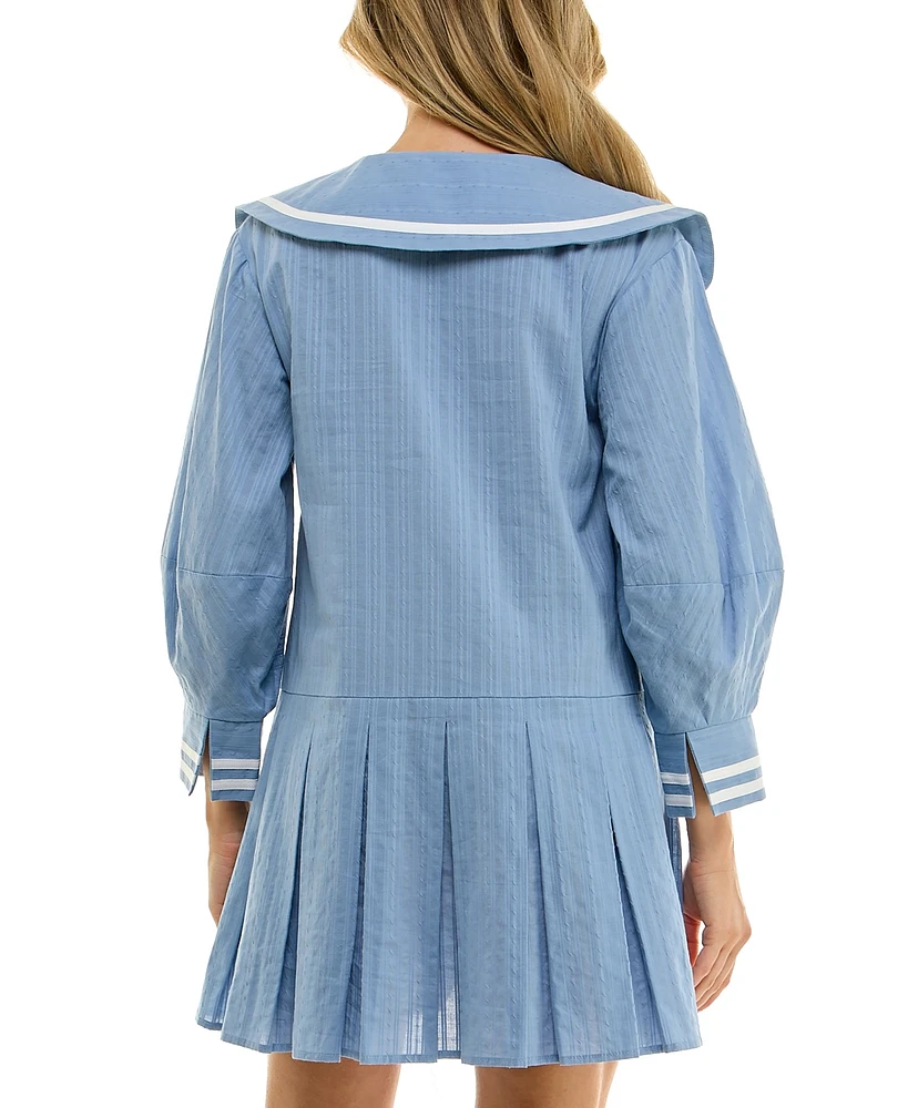 B Darlin Juniors' Cotton Contrast-Trim Pleated Dress